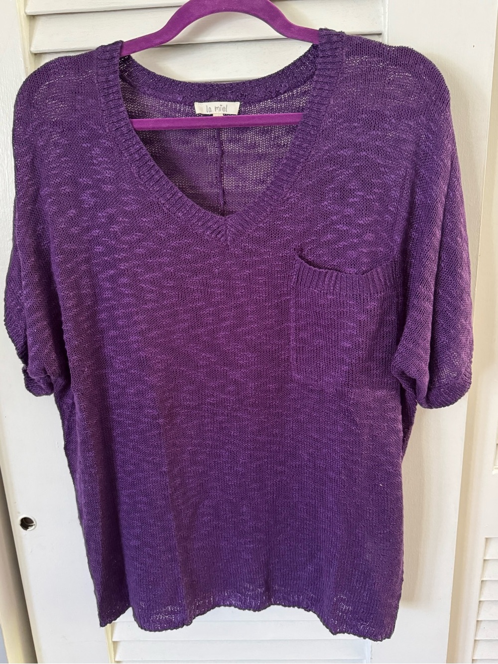 LA MIEL Purple V-Neck Short Sleeve Knit Top